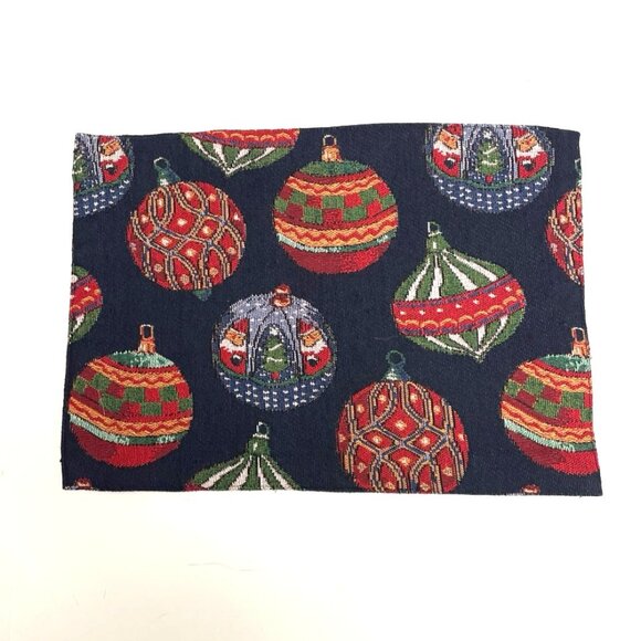 Christmas Tapestry Placemats Set of 6 Santa Pulling Sleigh Ornaments Reversible - Picture 4 of 4